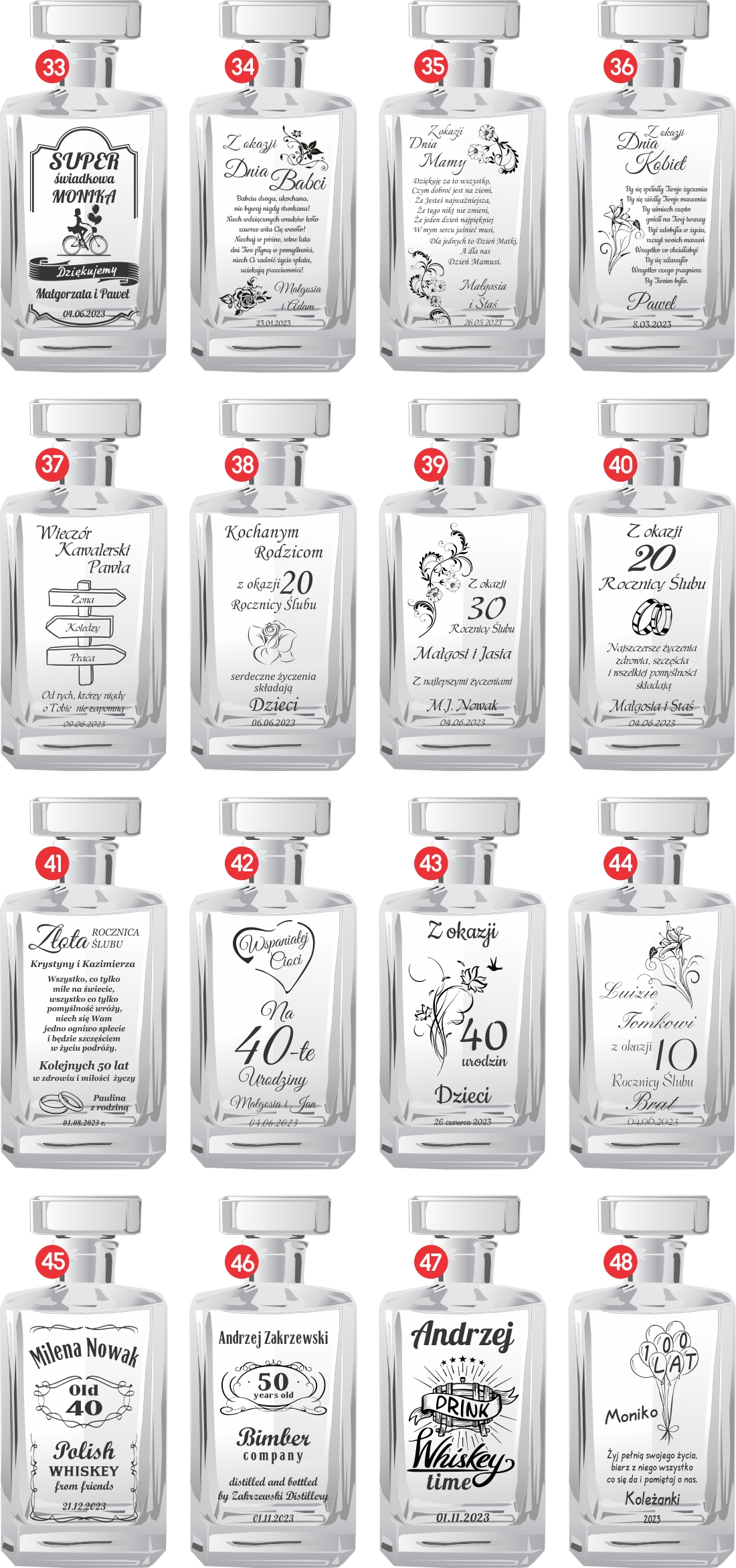 KARAFKA z 6 kieliszkami w etui ROCZNICA ŚLUBU prezent 20 25 30 35 40 50 60