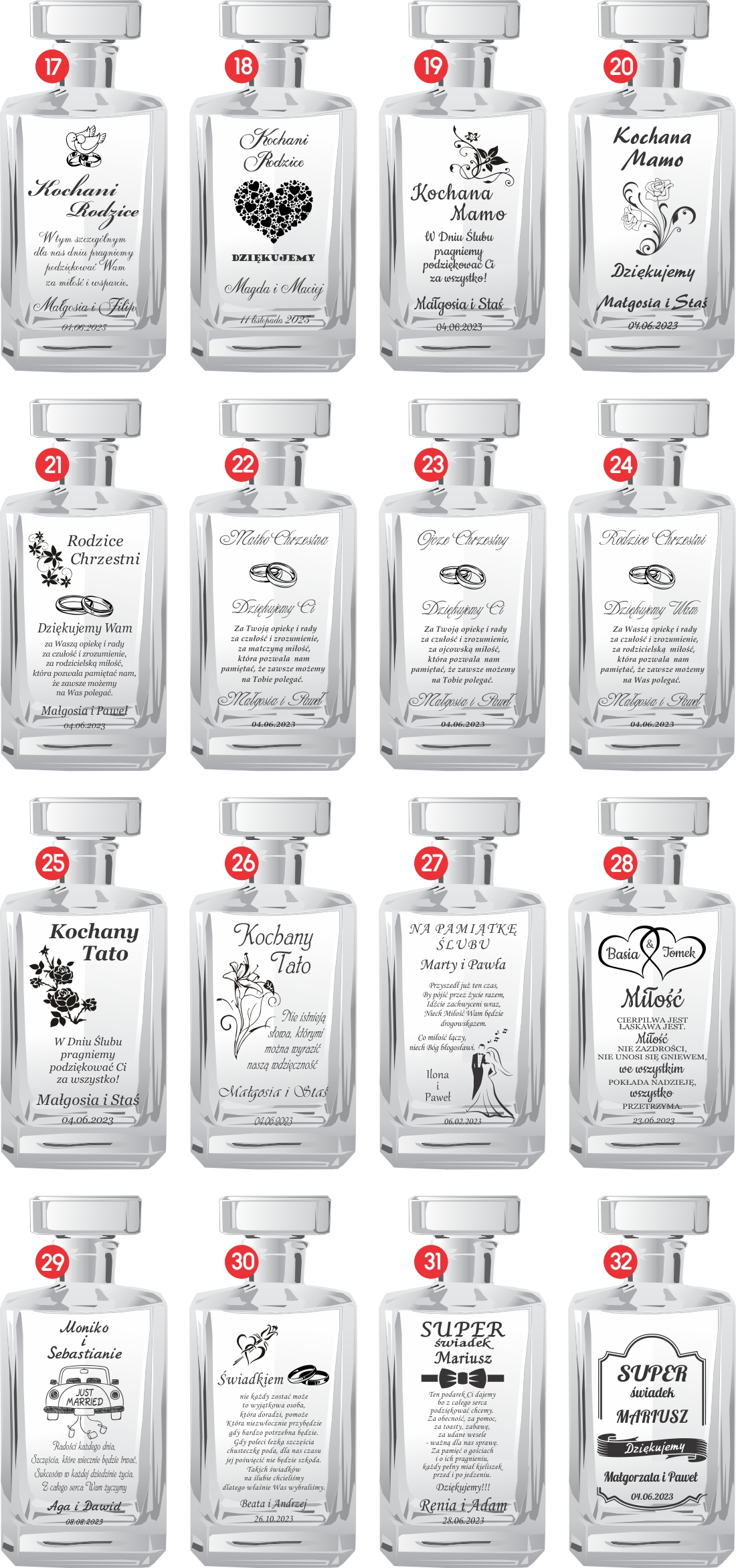 KARAFKA z 3 szklankami w etui ROCZNICA ŚLUBU prezent 20 25 30 35 40 50 60