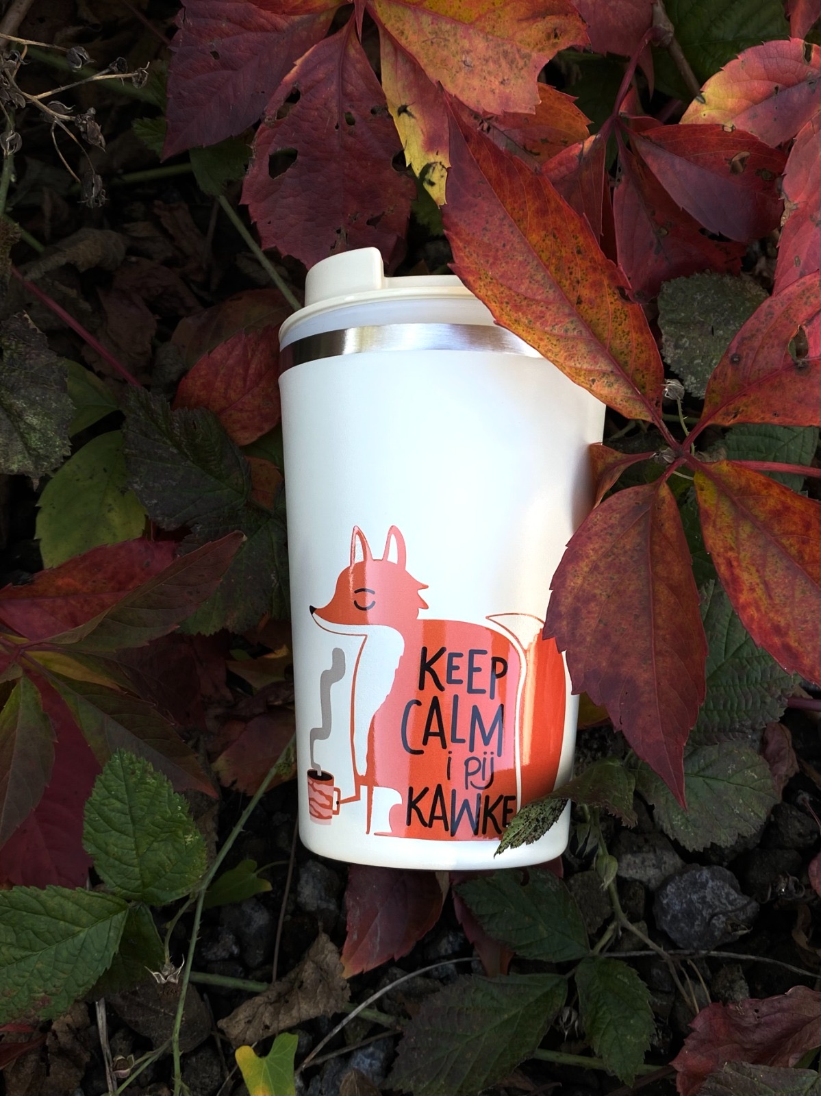 Kubek Termiczny Premium z Nadrukiem KEEP CALM PIJ KAWKĘ LIS 350 ml KT_085