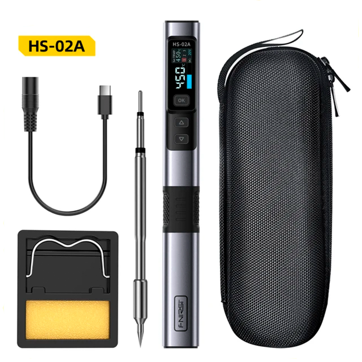 FNIRSI zestaw lutownica HS-02A kabel zasilający DC do Type-C podstawka