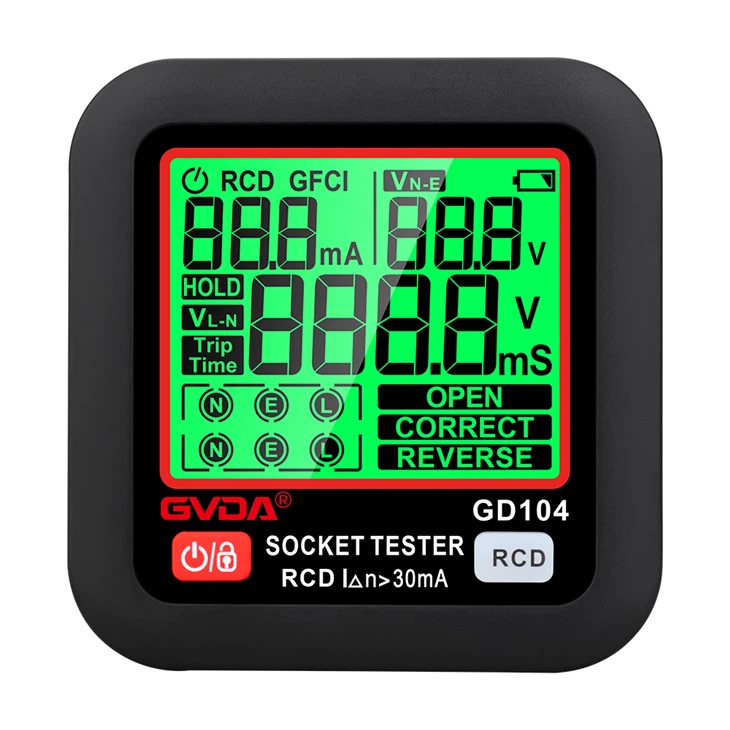 GVDA GD104B cyfrowy tester gniazd z wtyczką EU