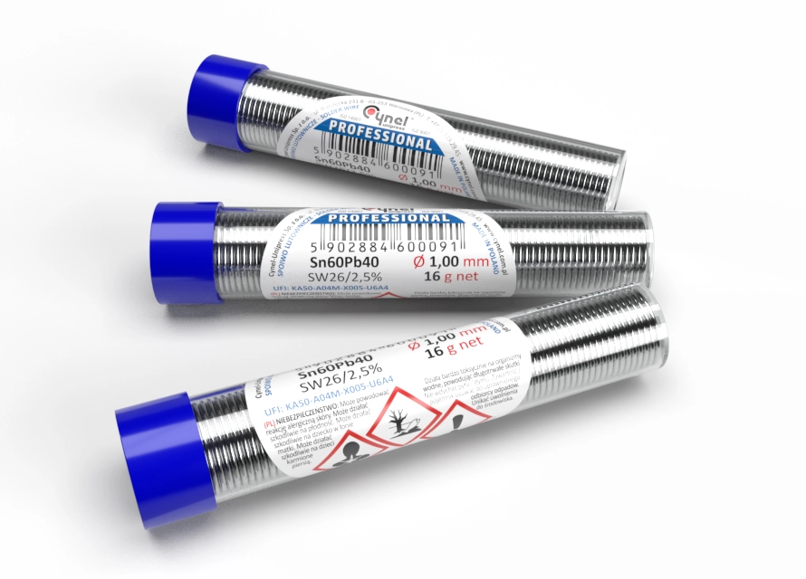 Cynel cyna do lutowania spoiwa Sn60Pb40 SW26 z topnikiem 2,5% Ø1.00mm 16g