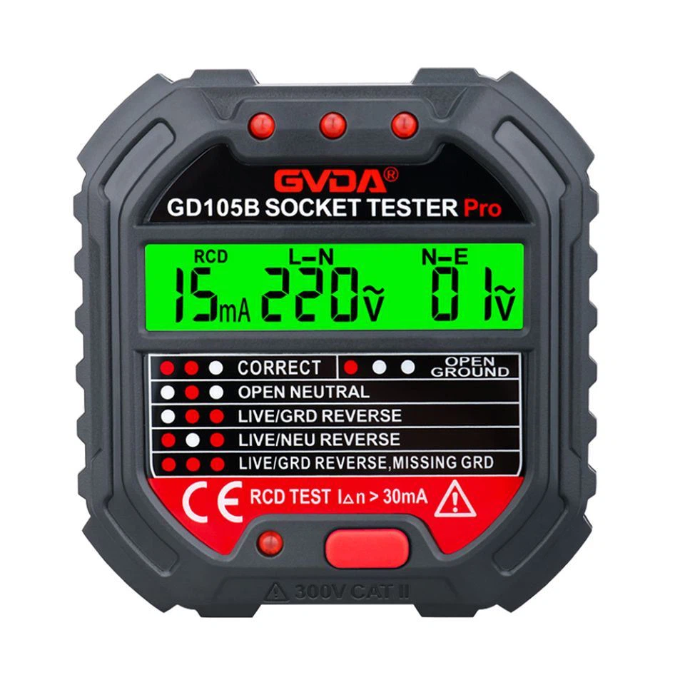 GVDA GD105 90-250V 3-stykowych Tester gniazdek z wtyczką EU