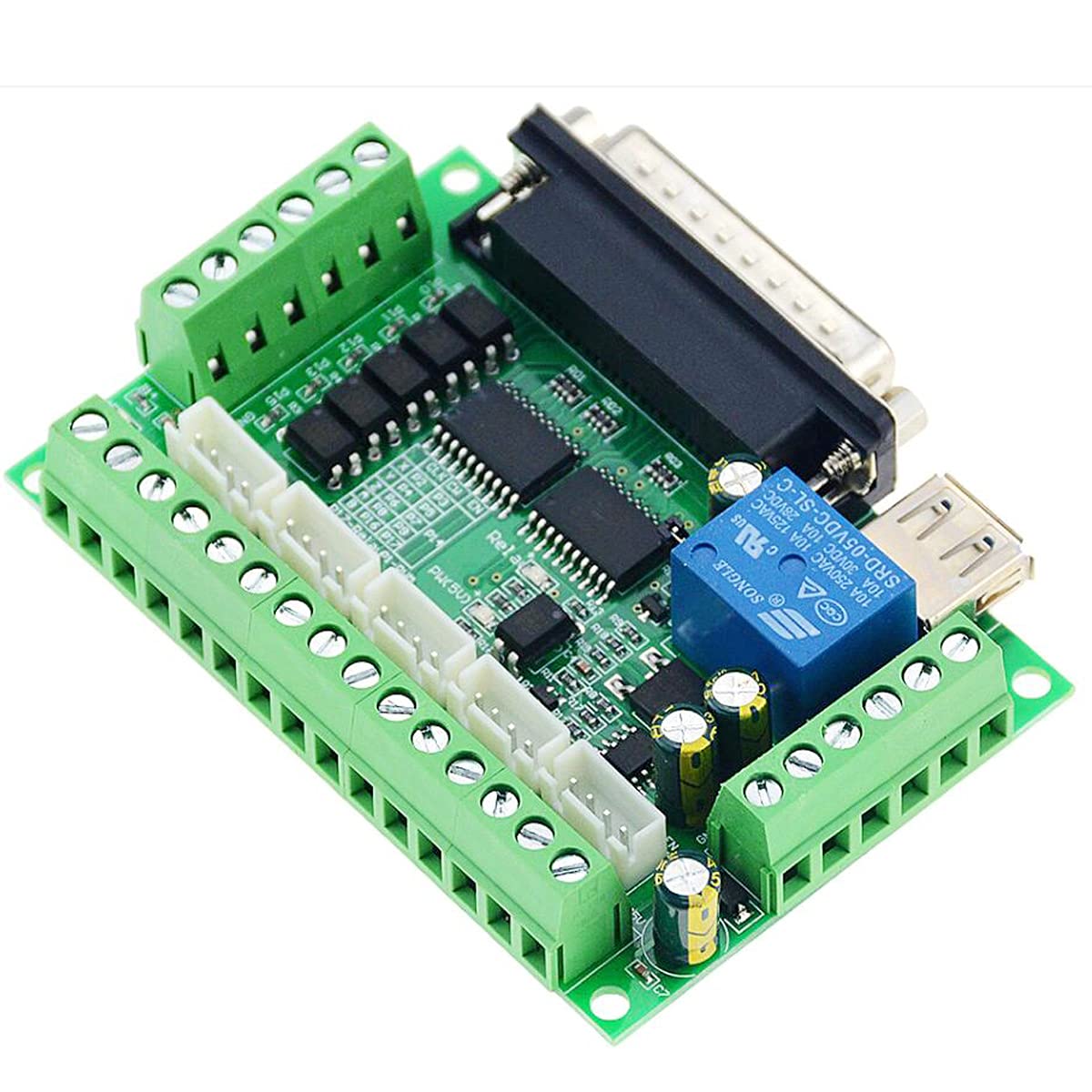 ProRock 5 Axis CNC Interface Adapter Breakout Board For Stepper Motor Driver Mach3 + USB Cable, mach3 CNC controller with Light Coupling