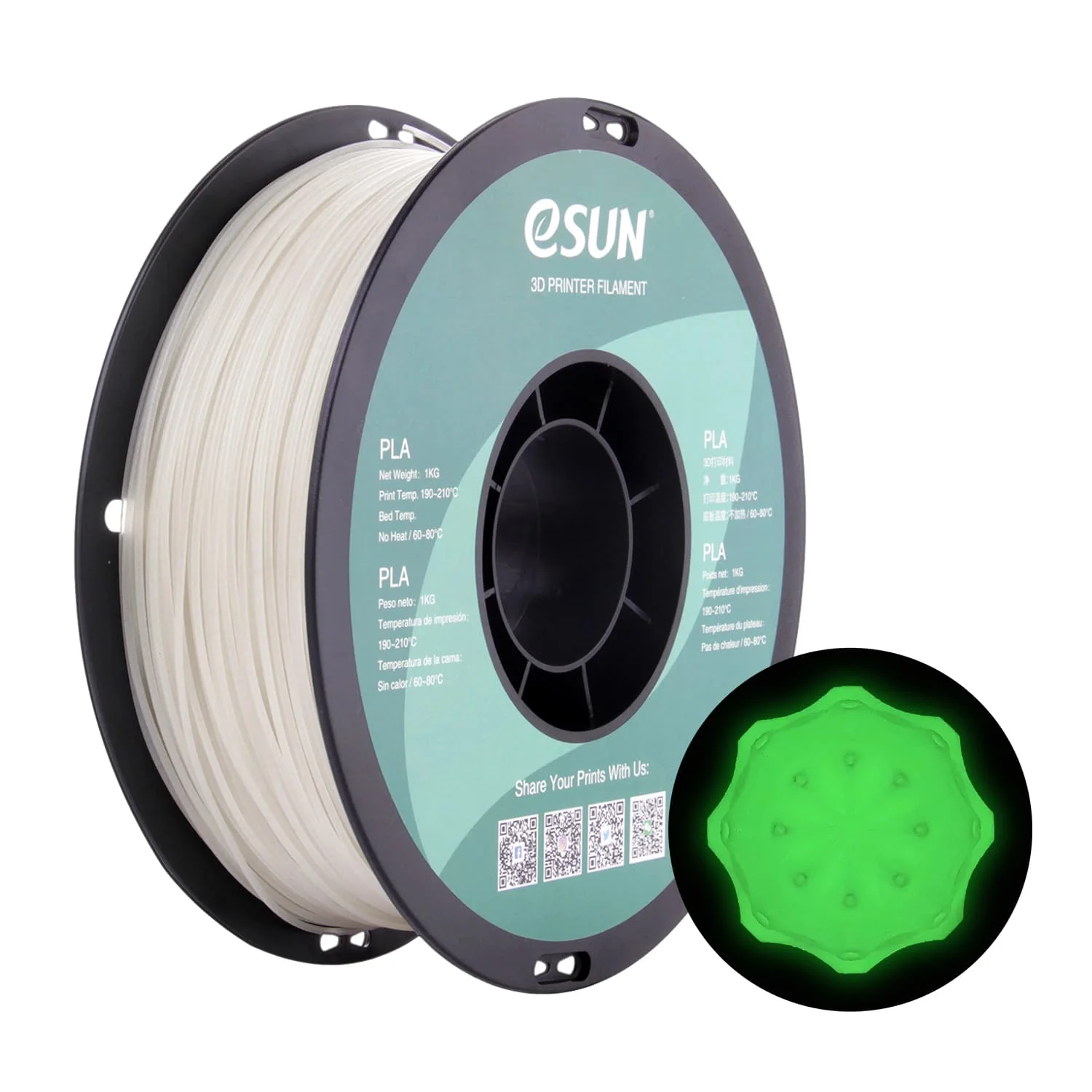 eSUN PLA Luminous Filament 1,75mm 1000g świecący zielony