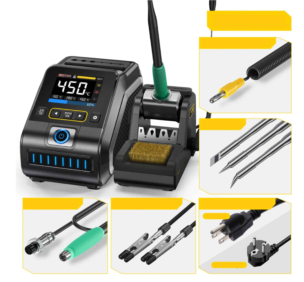 OUTLET PO ZWROCIE FNIRSI stacja lutownicza 200W DWS-200 groty F210-K-I-IS nie dziala 1LED