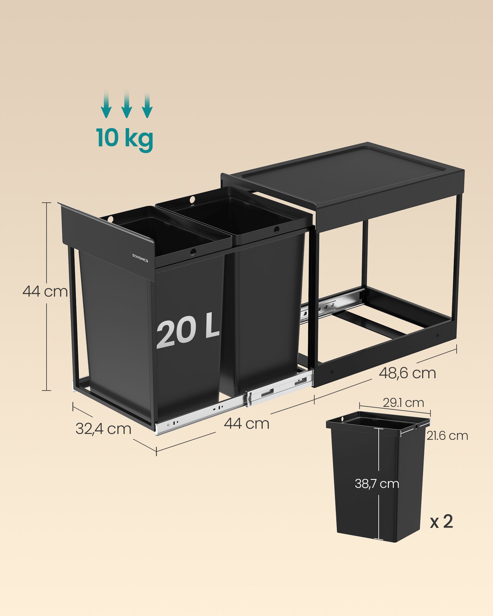 Kosz na śmieci segregacja 2 x 20 L czarny