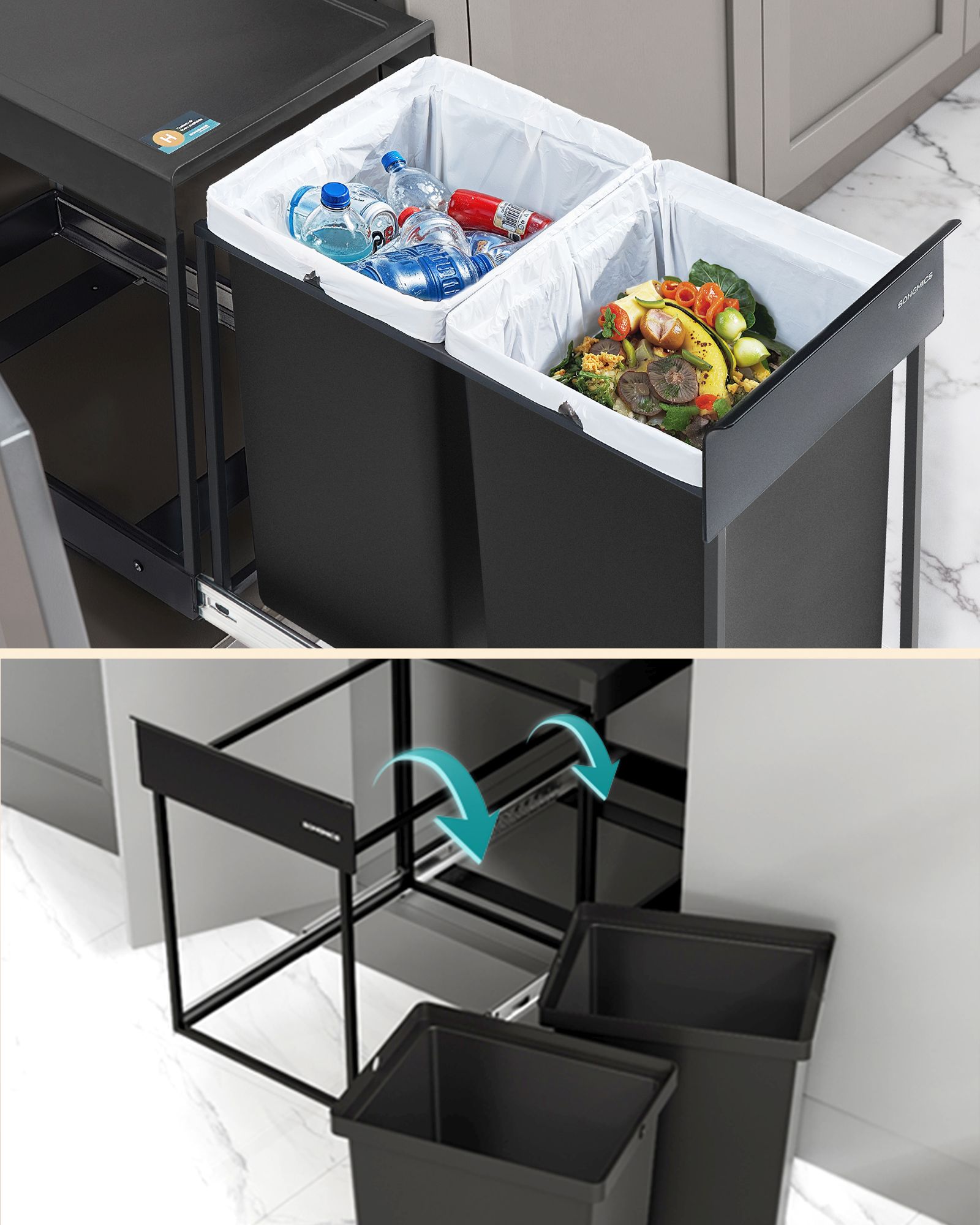 Kosz na śmieci segregacja 2 x 20 L czarny