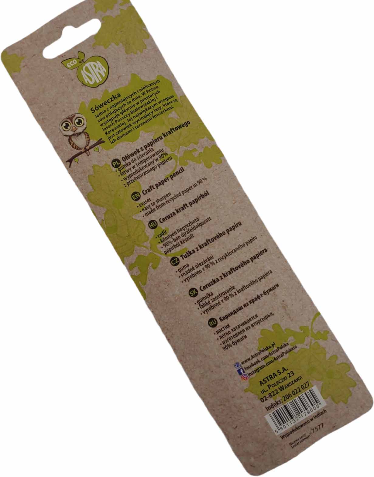 Ołówki Astra z papieru kraftowego 4 szt. z gumką