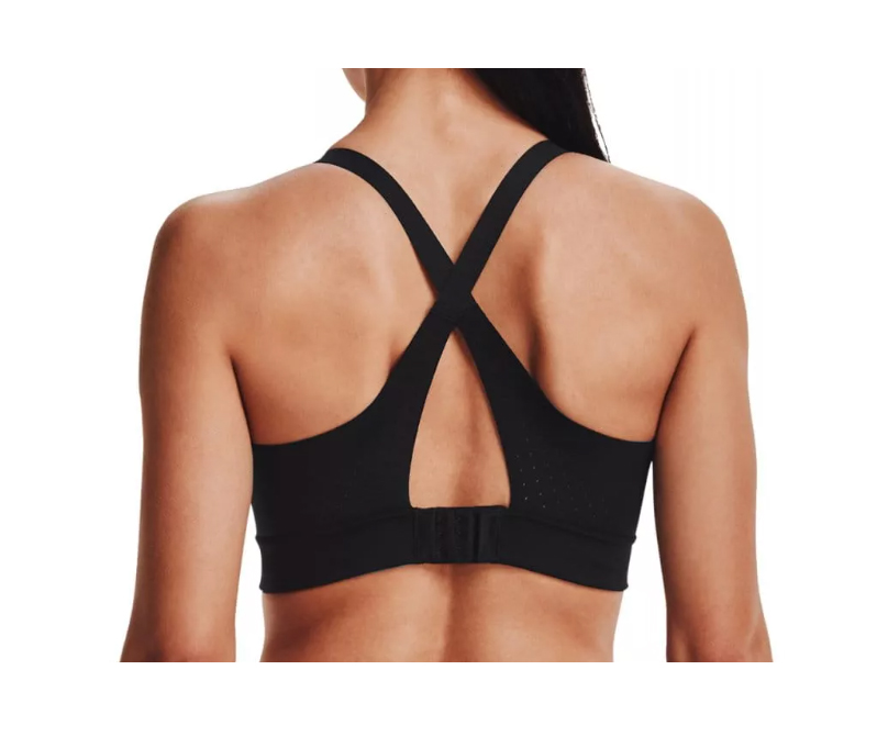 Damski czarny stanik sportowy Under Armour Rush High 1363485001 75B tył z krzyżującymi się paskami