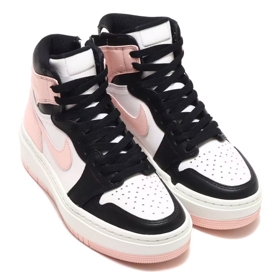 Różowe damskie sneakersy Nike Air Jordan 1 High Elevate DN3253-061 43 przód z perforacjami i czarnymi kontrastami