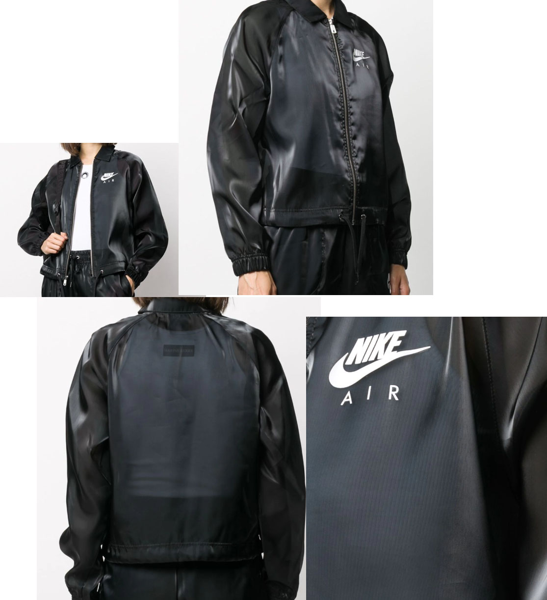 Czarna damska półprzeźroczysta kurtka Nike W NK AIR COACH JKT CU5544-010 XS przód z suwakiem