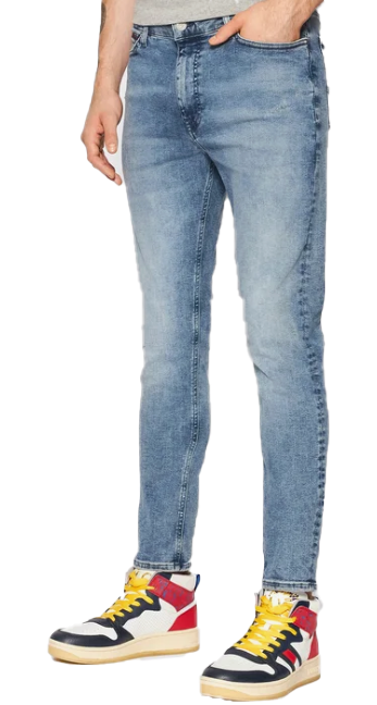 Niebieskie jeansy męskie Tommy Jeans Simon Skinny DM0DM11109 31/32 przód z logo