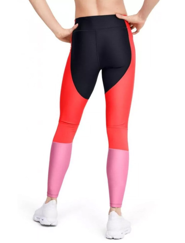 Czarno-czerwone damskie legginsy Under Armour HeatGear 1351725002 S/M bok z siateczkowymi wstawkami