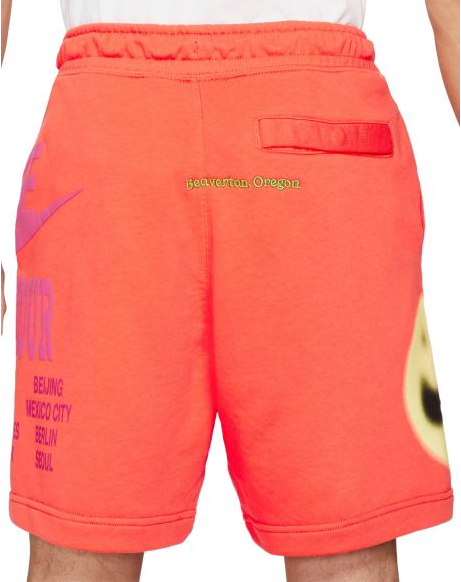 Pomarańczowe męskie spodenki Nike Sportswear French Terry DA0645-842 L detal grafiki i kieszeni