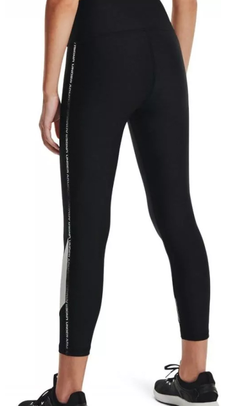 Damskie czarne legginsy Under Armour HeatGear 1361014-001 SM przód z szarymi wstawkami