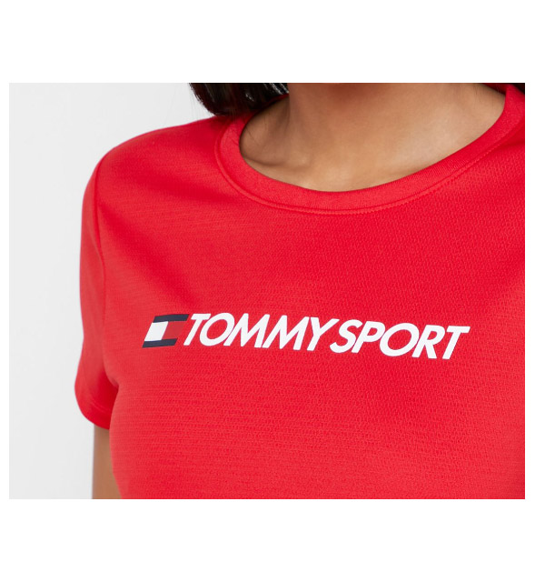 Czerwona damska koszulka Tommy Hilfiger Sport S10S100055-600 S przód z logo