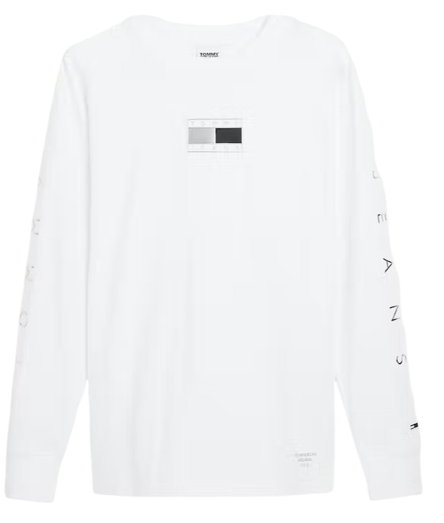 Biała bluza męska Tommy Hilfiger DM0DM12554 L bok z naszywką na mankiecie