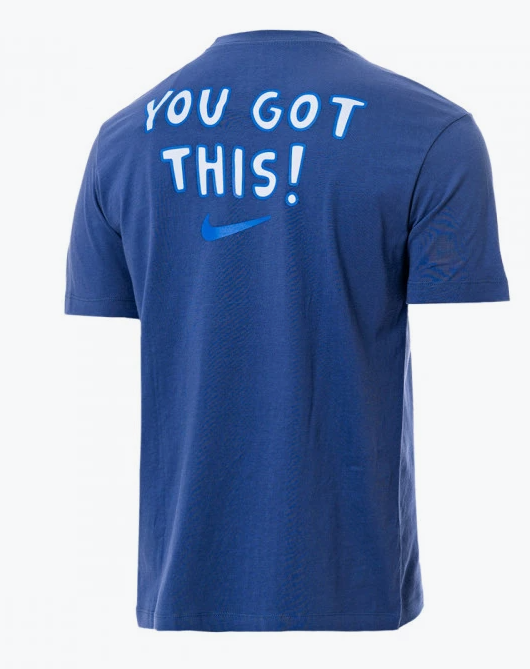 Niebieski damski t-shirt Nike Goal Girl DH7482-410 L przód z napisem Goal Girl