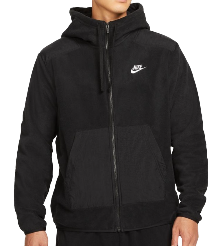 Czarna męska bluza Nike Sportswear Polarowa Ciepła Zamek Kaptur DV8160-010 S przód z regulowanym kapturem