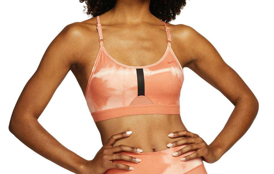 Pomarańczowy stanik sportowy Nike DM0557-827 XL przód z dekoltem w kształcie U