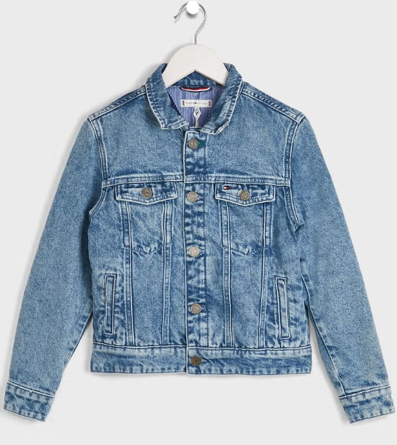 Niebieska jeansowa kurtka Tommy Hilfiger KS0KS00190 r. 104 z logo marki