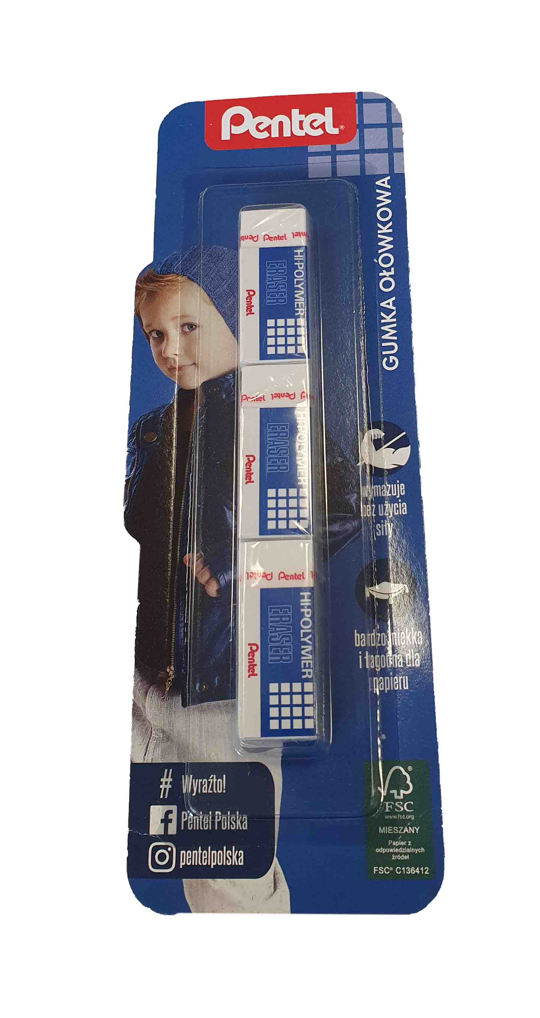 Gumki ołówkowe Pentel ZEH05 3 szt. Hi-Polymer