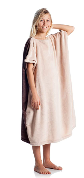 Brązowy koc-peleryna Kanguru Momonga Kids 80x90 cm dla dzieci 4-12 lat