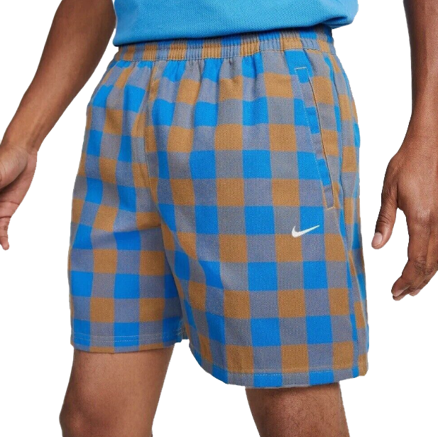 Brązowo-niebieskie spodenki Nike Plaid DQ5186258 L w kratkę przód z logo