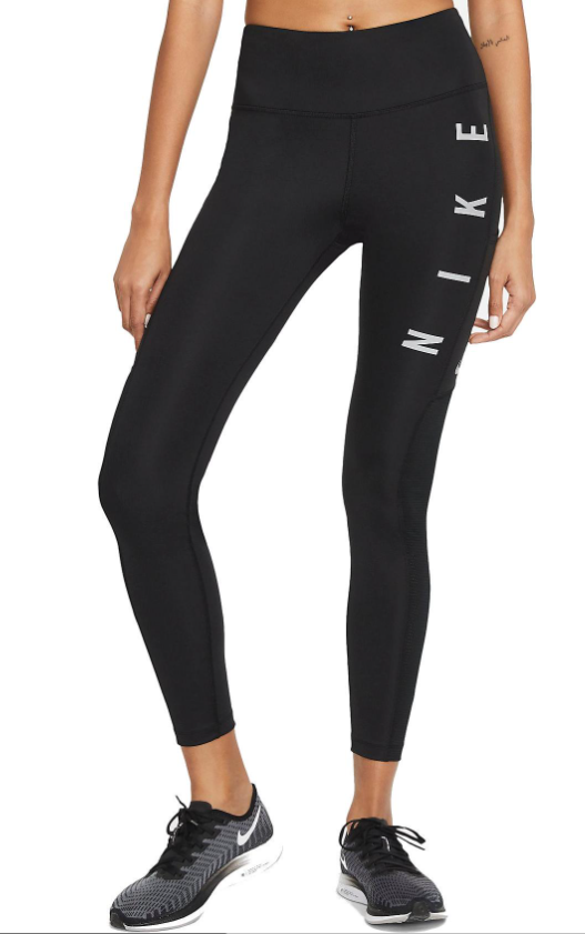 Czarne damskie legginsy Nike Epic Fast Dri-FIT CZ9592010 XS przód z dużym napisem NIKE