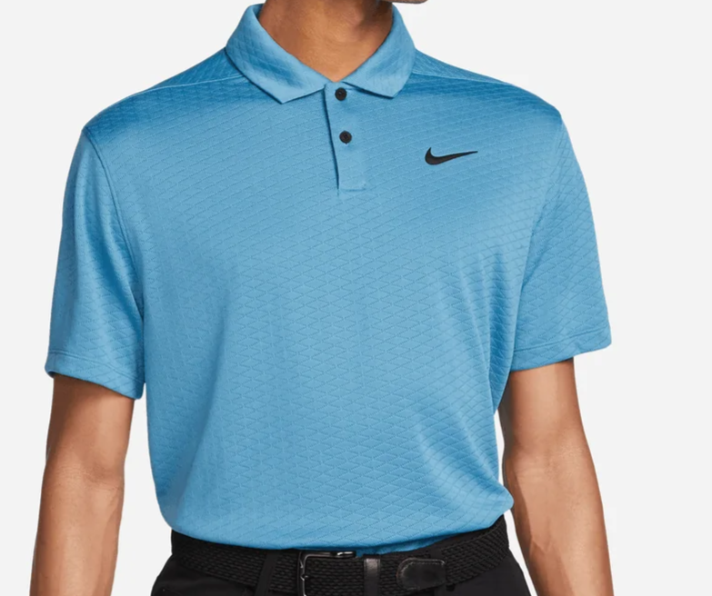 Niebieska koszulka polo Nike Vapor DH0814469 M bok z wywijanym kołnierzykiem