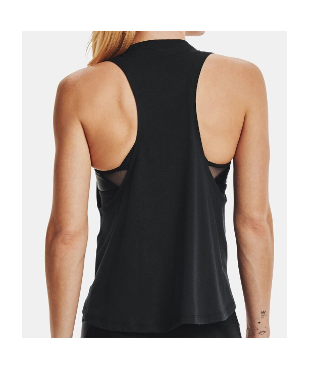 Czarny damski top Under Armour Project Rock Iron 1361065-001 SM tył z konstrukcją racerback