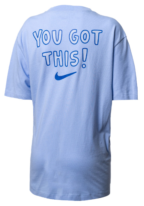 Fioletowy damski t-shirt Nike Football Goal Girl DH7482-548 M przód z napisem Goal Girl