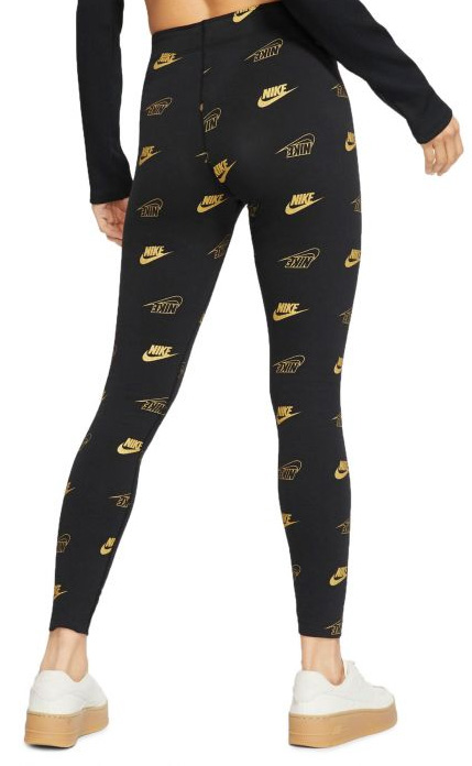 Legginsy Nike Tight Fit czarne ze złotym logo M bok