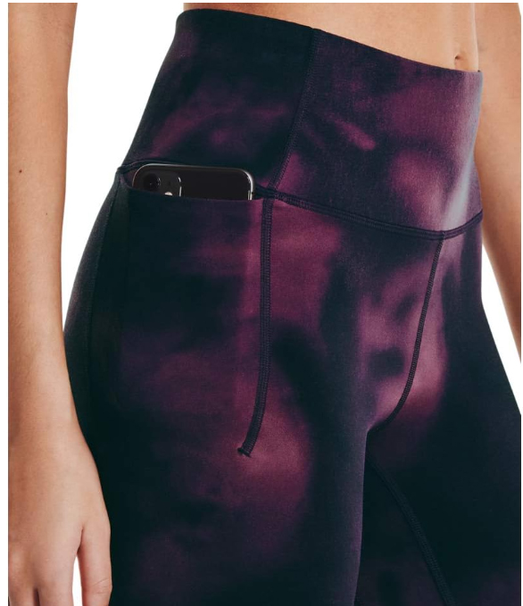 Damskie multikolor legginsy Under Armour Meridian Crop 1361001-501 SM przód z czarnym i fioletowym wzorem