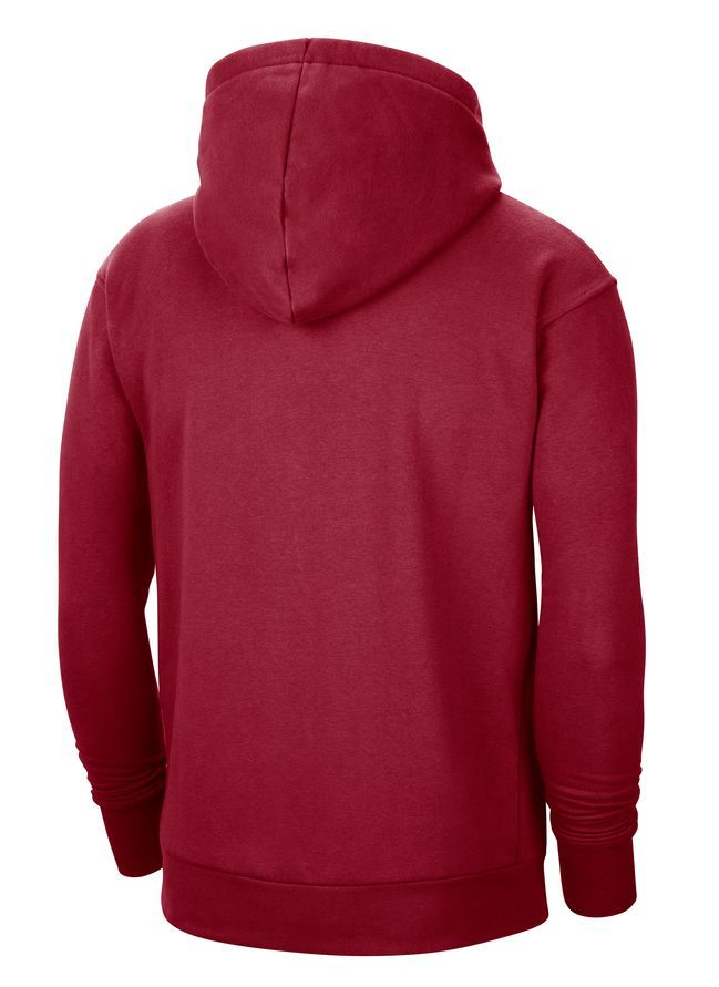 Boczny widok bordowej męskiej bluzy Nike NBA Chicago Bulls City Edition Fleece DN8655-698 M z prążkowanymi mankietami