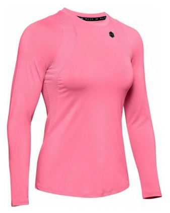 Różowa koszulka Under Armour 1355582691 SM detal szwów i logo