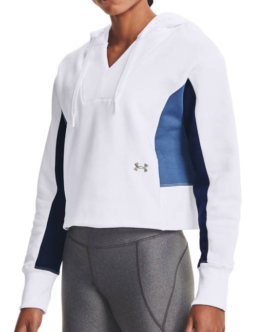 Biała bluza damska Under Armour Rival Fleece SM przód z kapturem i kieszeni kangurką