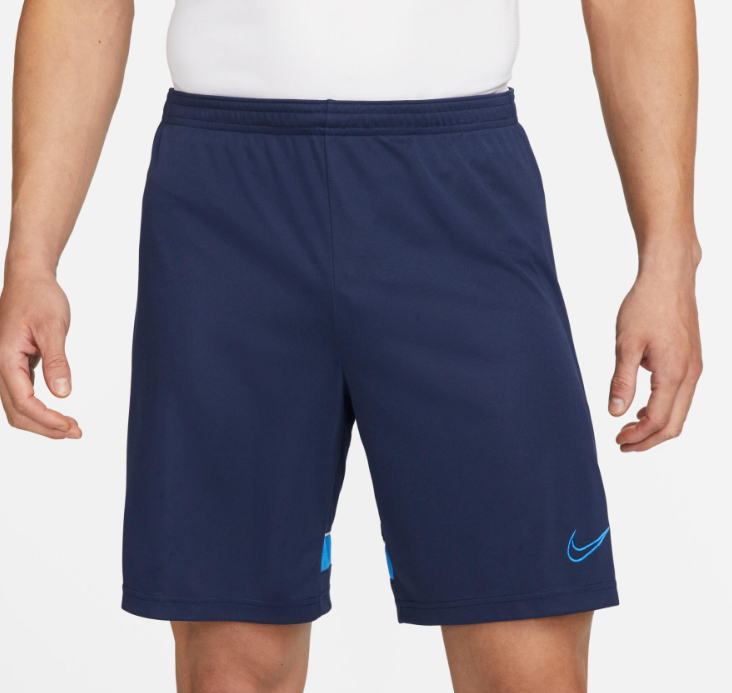 Granatowe męskie spodenki Nike Academy 21 Dri-FIT CW6107-410 M przód z logo Swoosh