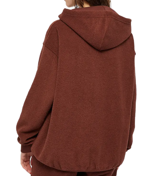 Boczny widok brązowej damskiej pluszowej bluzy Nike Sportswear Essentials DD5118-273 M z mankietami