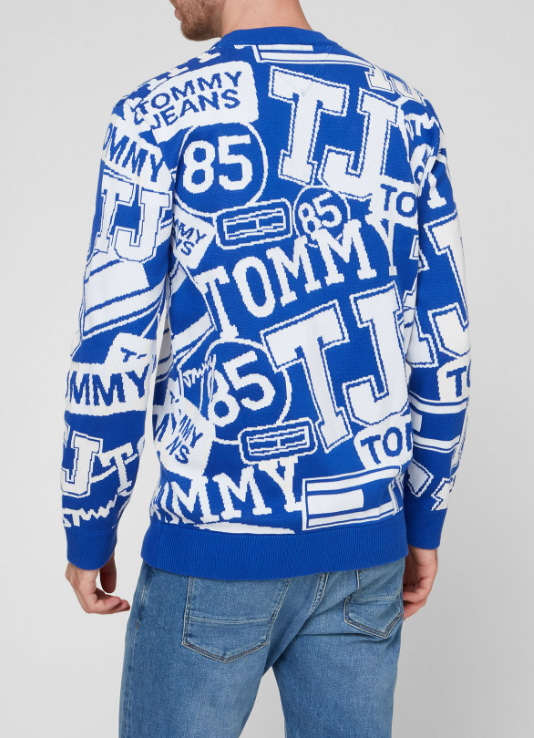 Męski niebieski sweter Tommy Jeans DM0DM05070 M z okrągłym dekoltem