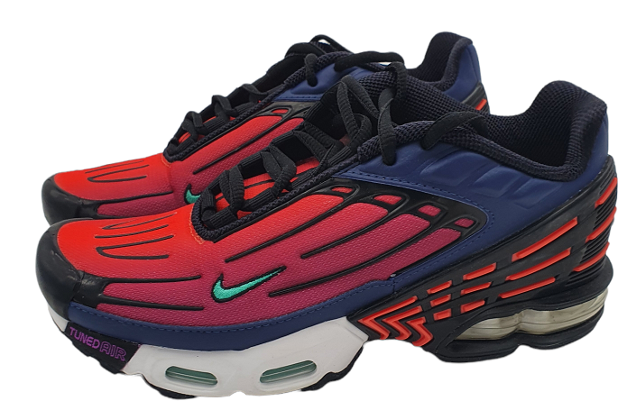 Czerwone młodzieżowe sneakersy Nike Air Max Plus 3 GS CD6871-401 r. 38 z niebieskimi i czarnymi elementami