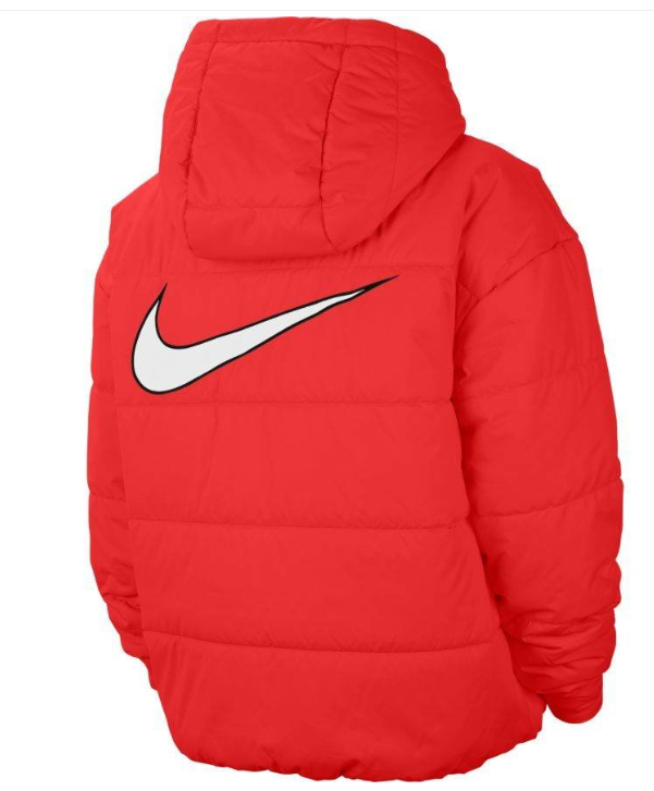 Czerwona damska kurtka Nike CZ1466-673 M przód z kapturem i kieszeniami na zamek