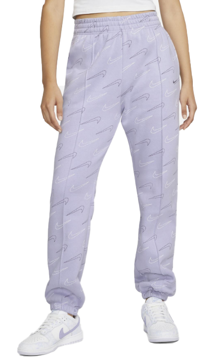 Fioletowe spodnie dresowe damskie Nike DR8919-510 L przód z błyszczącym logo