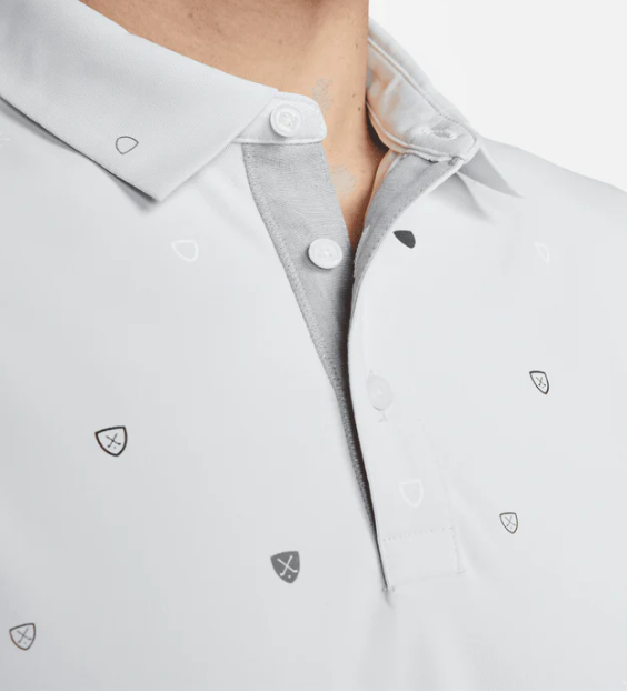 Szara koszulka polo męska Nike Player Print Dri-FIT DH0645025 S przód z motywem Shield