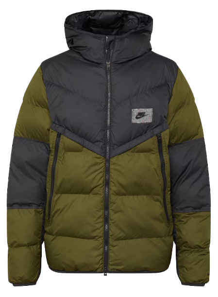 Męska zielona kurtka Nike Windrunner DX2040-011 M przód z czarnymi wstawkami