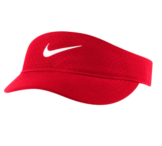 Czerwony damski daszek tenisowy Nike Court Advantage Visor Dri-FIT ADV CQ9334-658 One Size przód z perforacjami