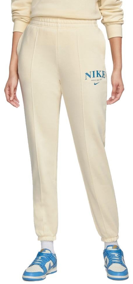 Beżowe spodnie dresowe damskie Nike DQ5384-113 M przód z logo Nike