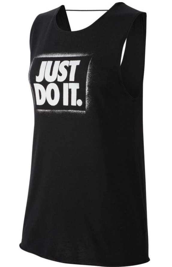 Czarna damska koszulka Nike Just Do It Dry Modern Muscle Top BV4484-010 XS przód z regulowanym paskiem