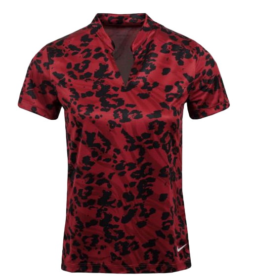 Czerwona koszulka męska Nike Victory Print Golf DA3254690 r. M przód z czarnymi nieregularnymi wzorkami
